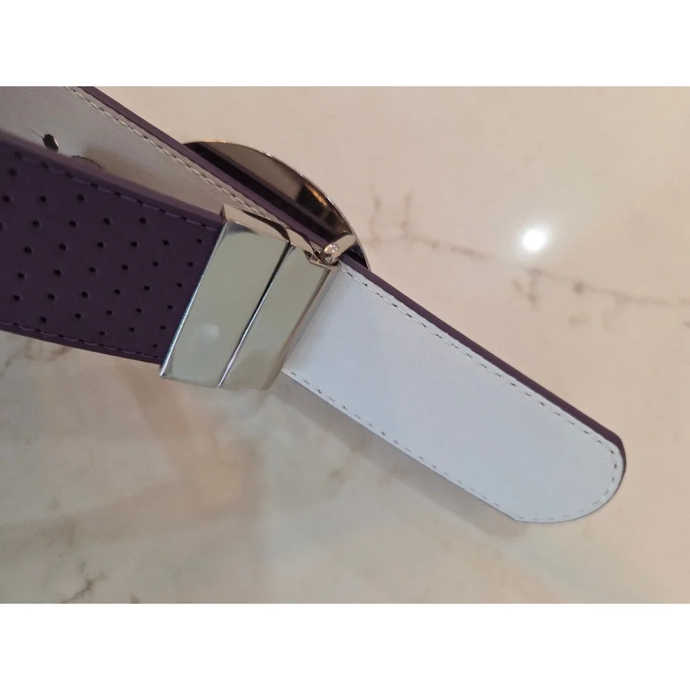 Nike Golf Belt S Purple White Reversible Perforated Leather Silver Swoosh Buckle